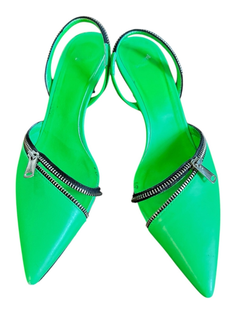 COPERNI Neon Green Leather Pointed Toe Zipper Heels EU 38